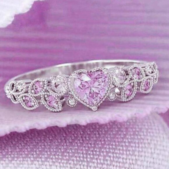 🌸Heart shape CZ Eternity 925 Silver Plated Fashion Ring for Women, L085